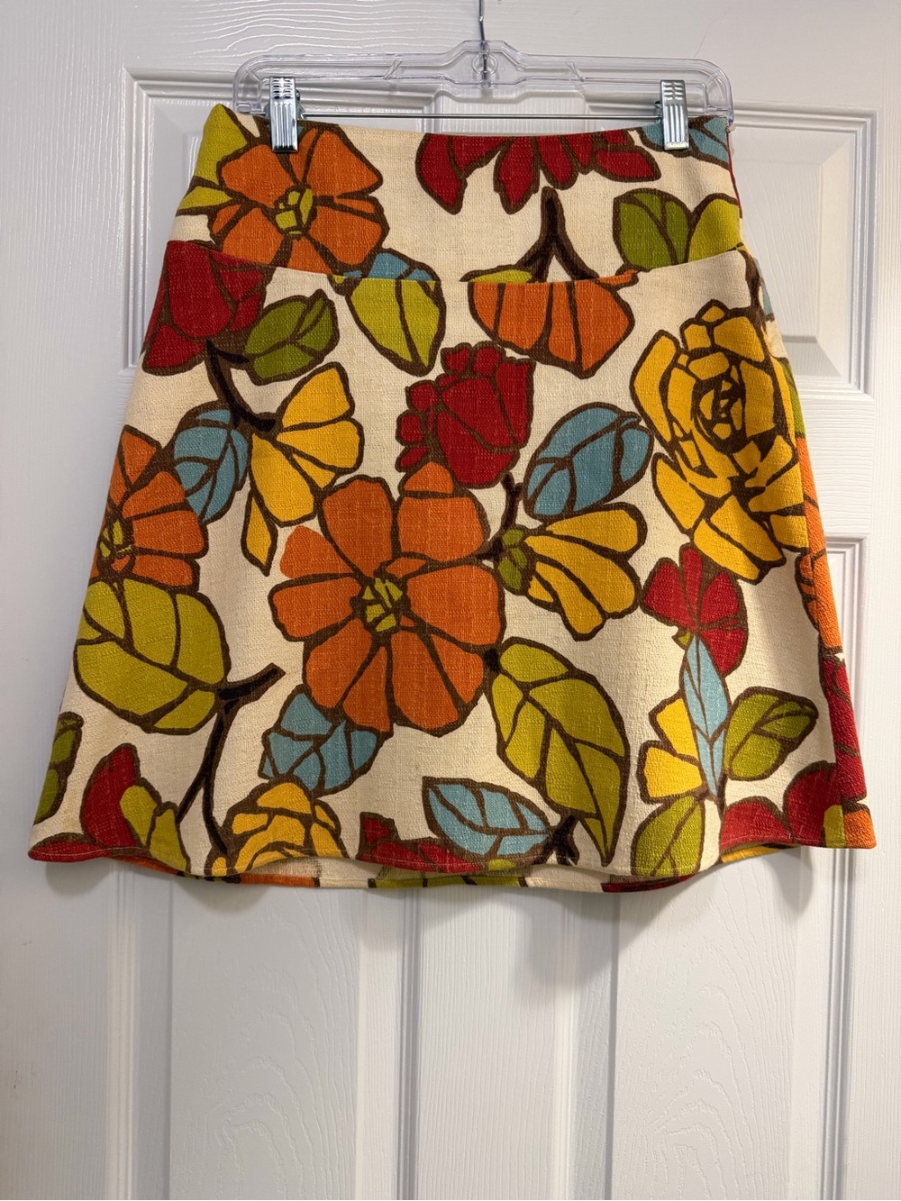 Cream Floral A-Line Mini Skirt with Multicolor Blooms